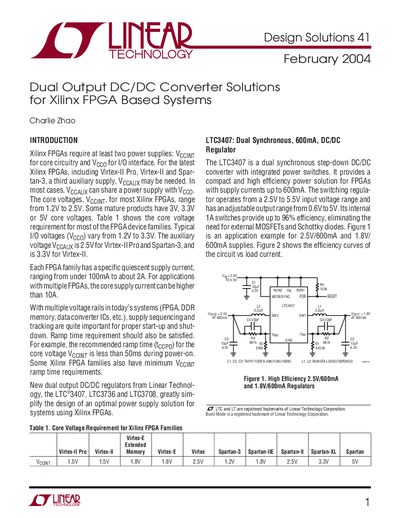 Linear Technology Dual Output DC/DC Converter Solutions for Xilinx FPGA Based Systems Handbook