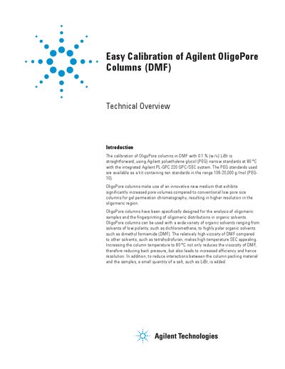 Agilent OligoPore Columns DMF Calibration Technical Overview - cover page
