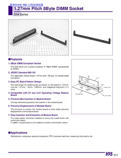 HRS SX4 Series 168-Pin DIMM Socket Datasheet - cover page
