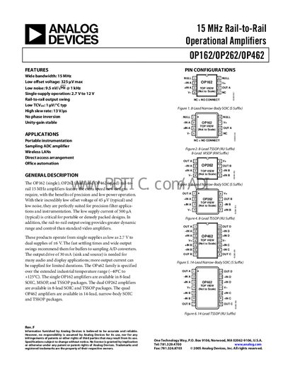 Analog Devices OP162/OP262/OP462 Handbook - cover page