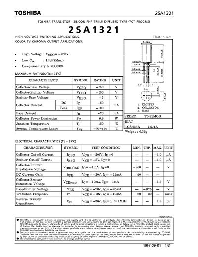 Toshiba 2SA1321 Transistor Datasheet - cover page