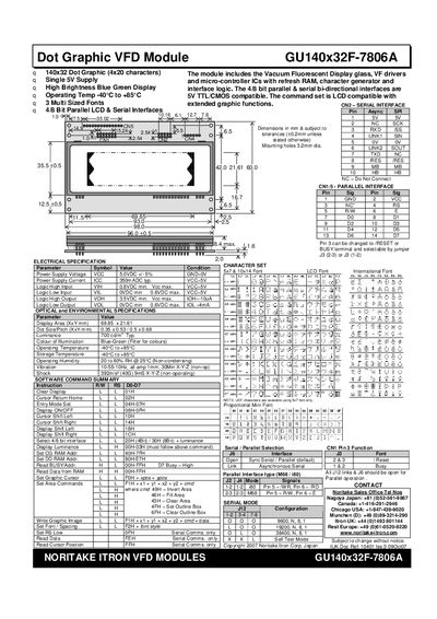 Noritake GU140x32F-7806A Dot Graphic VFD Module User Manual - cover page