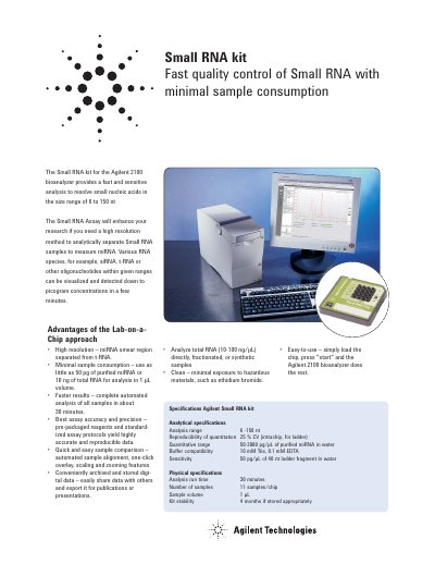 Agilent Small RNA Kit Product Leaflet - cover page