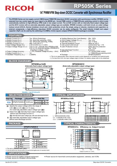 Ricoh RP505K Series Step-Down DC/DC Converter Datasheet - cover page