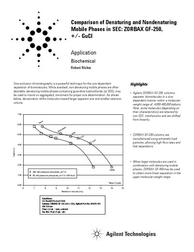 Agilent Comparison of Denaturing non-Denaturing Mobile Phases in ZORBAX GF-2501 - cover page