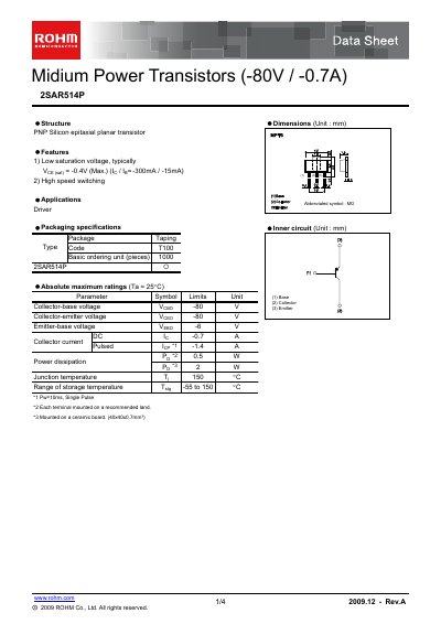 ROHM 2SAR514P Datasheet - cover page