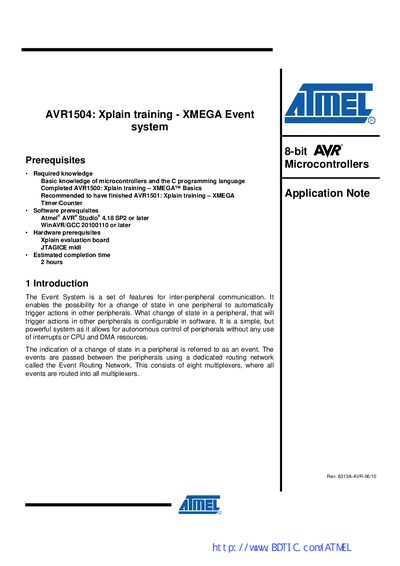 Atmel AVR1504 Application Note Xplain Training – XMEGA Event System - cover page