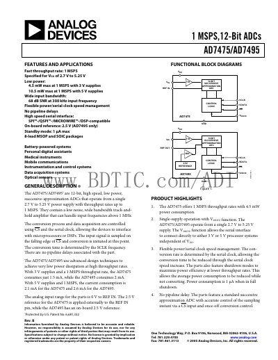 Analog Devices AD7475/AD7495 Datasheet - cover page