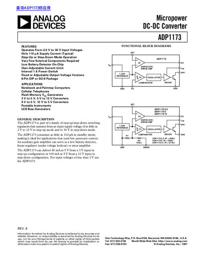 ANALOG DEVICES ADP1173 Micropower DC-DC Converter handbook - cover page