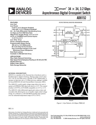 Analog Devices AD8152 Datasheet Rev A - cover page