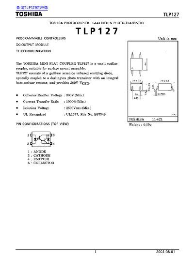 Toshiba TLP127 Optocoupler Datasheet - cover page
