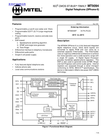 Mitel MT9094 Digital Telephone Manual