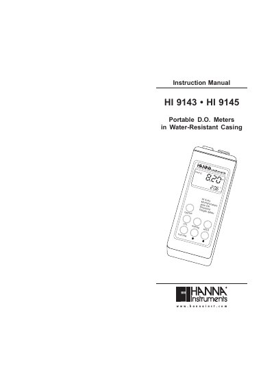 Hanna Instruments HI 9143/HI 9145 Portable D.O. Meters Instruction Manual - cover page