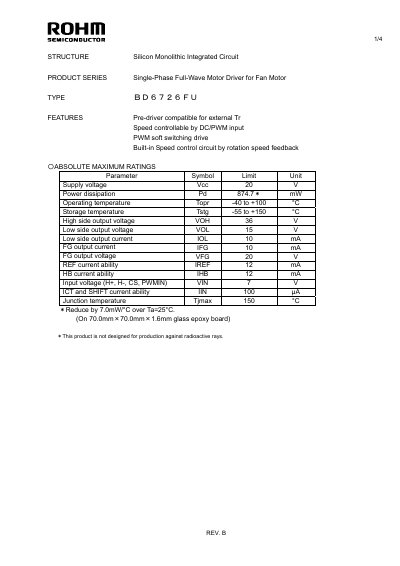 ROHM BD6726FU Motor Driver IC Datasheet - cover page