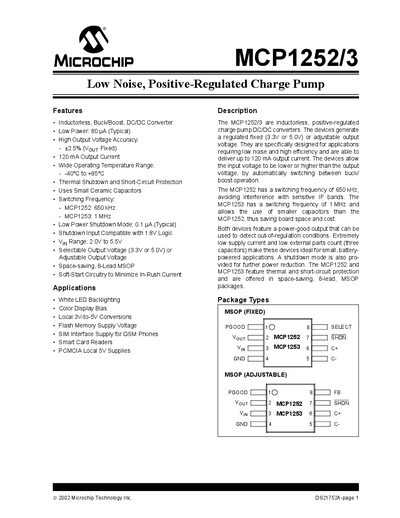 Microchip MCP1252/3 Low Noise Positive-Regulated Charge Pump Datasheet - cover page