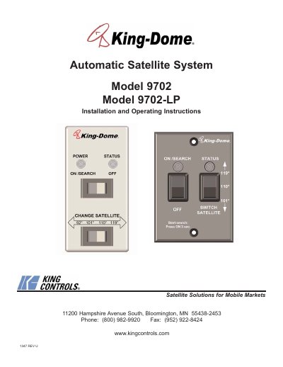 King-Dome Model 9702 Installation and Operating Instructions - cover page