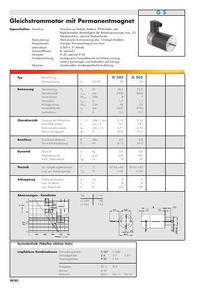 GEFEG-NECKAR G 545 G 565 DC Motor Datasheet - cover page