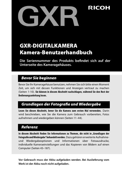 Ricoh GXR Digital Camera User Manual - cover page