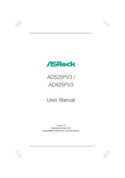 ASRock AD525PV3/AD425PV3 User Manual - cover page