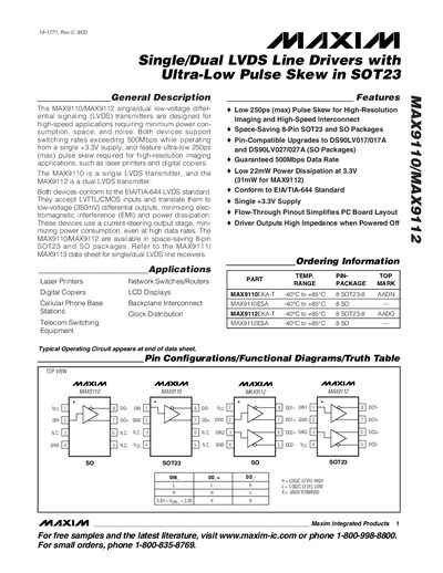 Maxim MAX9110/MAX9112 Datasheet - cover page