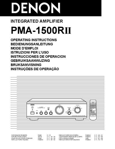 PMA-1500R II Integrated Amplifier Operating Instructions - cover page