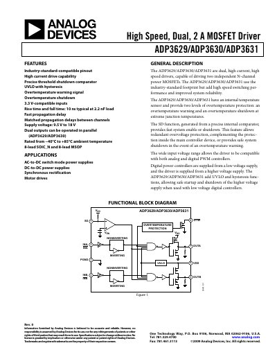 Analog Devices ADP3629/ADP3630/ADP3631 MOSFET Driver Datasheet - cover page