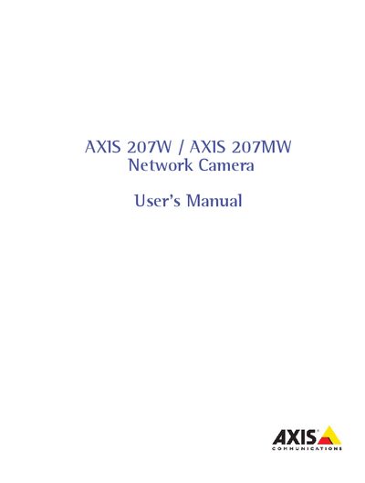 Axis 207W/207MW Network Camera User Manual - cover page