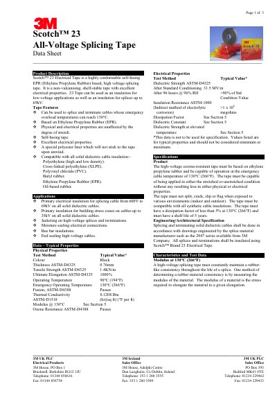 3M 23 All-Voltage Splicing Tape Data Sheet - cover page