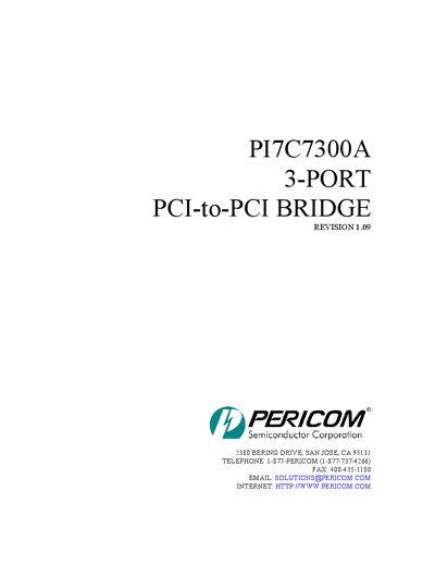 PERICOM PI7C7300A 3-PORT PCI-to-PCI BRIDGE REVISION 1.09 Manual - cover page