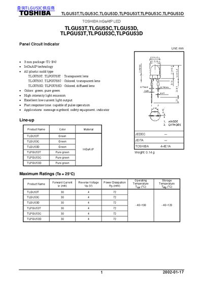 TOSHIBA TLGU53T TLGU53C TLGU53D TLPGU53T TLPGU53C TLPGU53D Manual - cover page