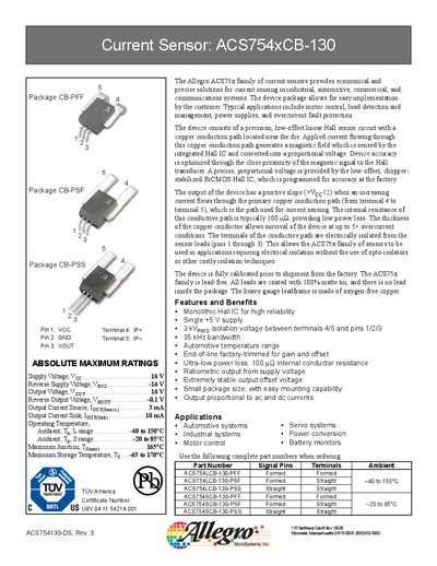 Allegro ACS754xCB-130 Current Sensor Datasheet - cover page