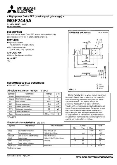 Mitsubishi Electric MGF2445A Datasheet - cover page