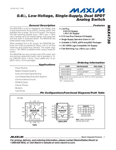 Maxim MAX4736 Analog Switch Datasheet - cover page