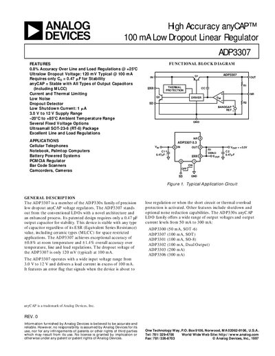 ANALOG DEVICES High Accuracy anyCAP 100 mA Low Dropout Linear Regulator ADP3307 handbook  - cover page
