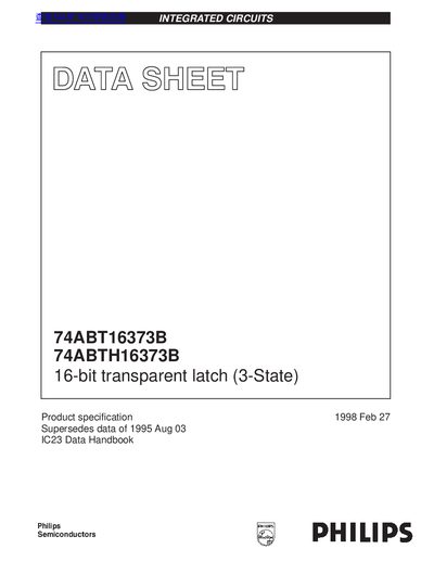 PHILIPS 74ABT16373B 74ABTH16373B 16-bit transparent latch (3-State) handbook - cover page