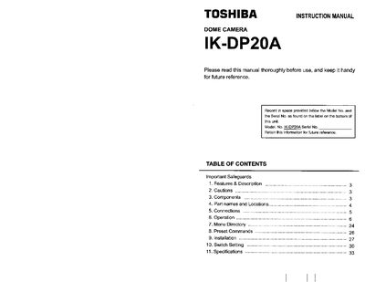 Toshiba IK-DP20A Dome Camera Instruction Manual - cover page
