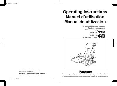 Panasonic EP790 Household Massage Lounger Operating Instructions - cover page