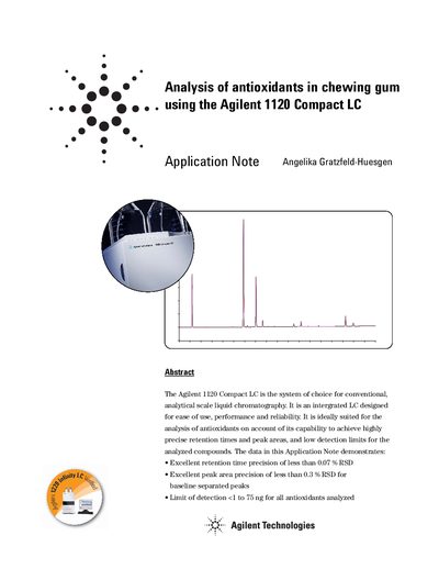Agilent 1120 Compact LC Application Note for Analysis of Antioxidants in Chewing Gum - cover page