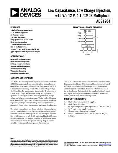 Analog Devices ADG1204 Analog Multiplexer Datasheet - cover page