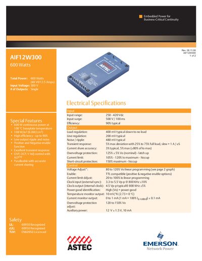 EMERSON NETWORK POWER AIF12W300 600 Watts - cover page