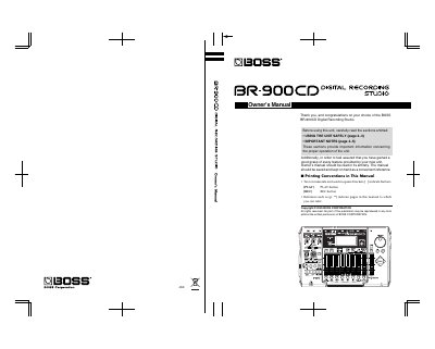 BOSS BR-900CD Digital Recording Studio Owner's Manual - cover page