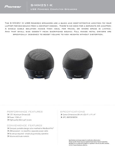 pioneer S-MM251-S products Guide - cover page