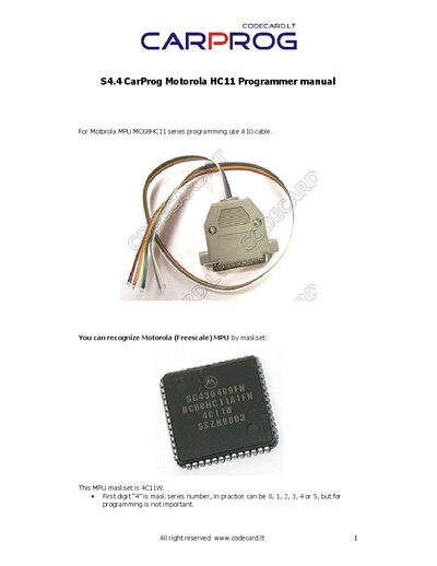 CarProg HC11 Programmer Manual - cover page