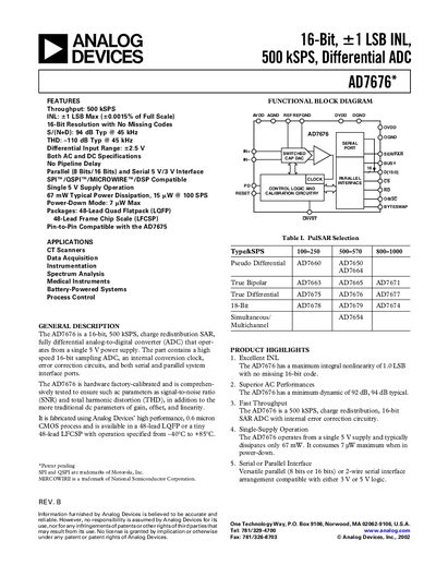 Analog Devices AD7676 Datasheet - cover page