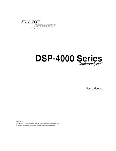 Fluke Networks DSP-4000 Series Cable Analyzer User Manual - cover page