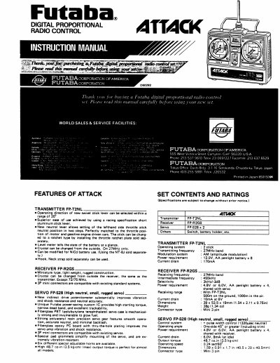 Futaba ATTACK Digital Proportional Radio Control Instruction Manual - cover page
