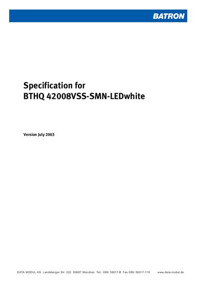 BATRON Specification for Version July 2003 BTHQ 42008VSS-SMN-LEDwhite Manual - cover page