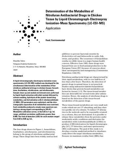 Agilent 1100 Series LC-ESI-MS Nitrofuran Metabolite Analysis Application Note - cover page