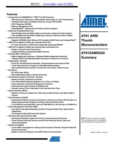 Atmel AT91SAM9G20 Datasheet