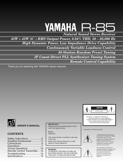 YAMAHA R-85 Manual - cover page